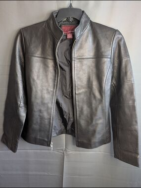 Vintage 2002 Merona Black Leather Zip-Front Jacket